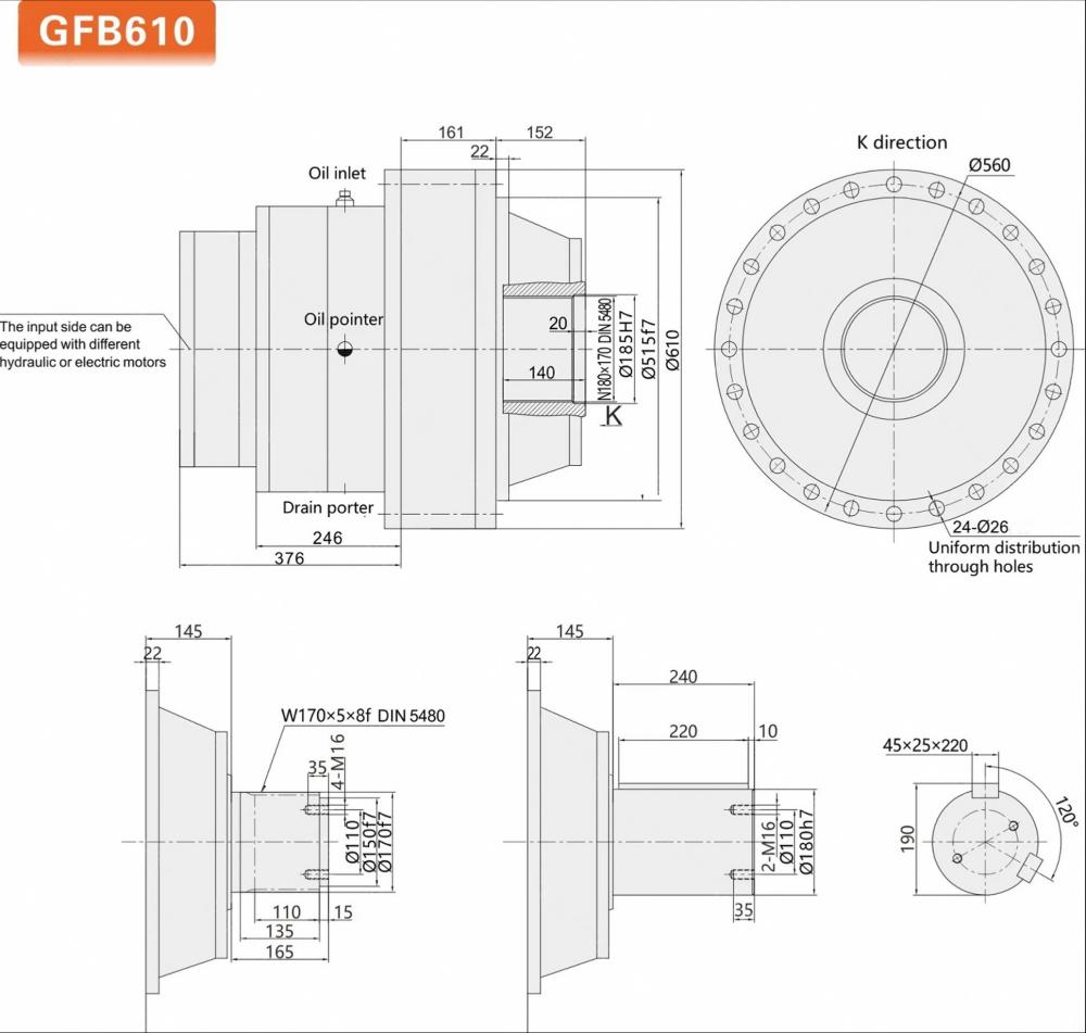 GFB Series GFB870 & GB31000-GB37000 Planetary Gearbox Hydraulic Reduction Gearbox 2