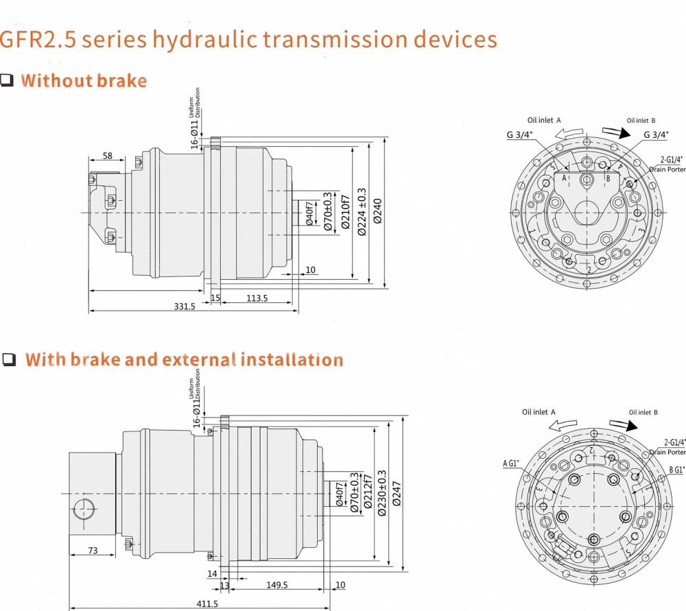 GFR Planetary Gearbox High Torque Hydraulic Gear Reducer for Mobile Machinery